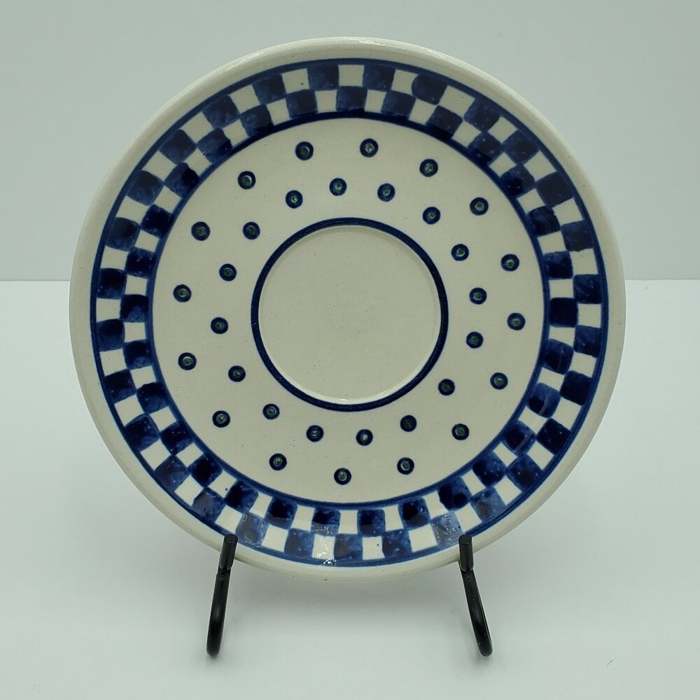 Polish Pottery Blue Checkerboard Dots Salad Plate Blue Checks Saucer